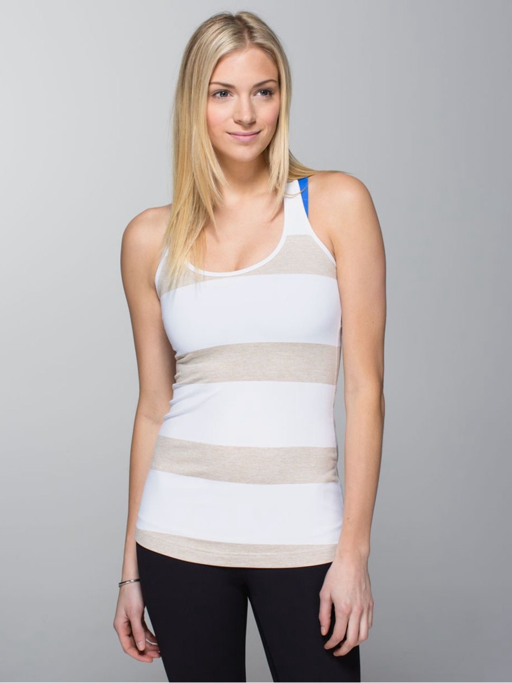 Lululemon Cool Racerback - Stroll Stripe Heathered Cashew White Athletic Tank